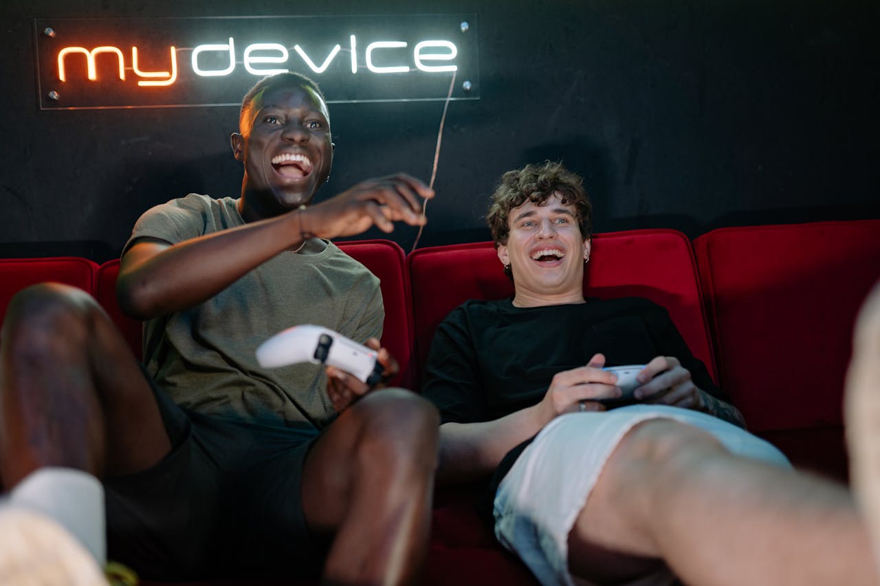 Young men gaming together